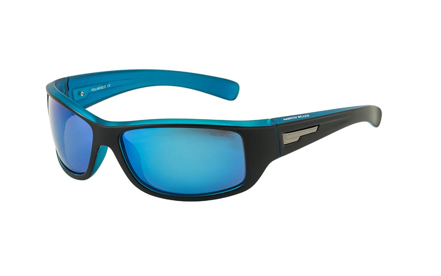 North Beach Perch Blue Mirror Polarised Sunglasses - Black/Neon